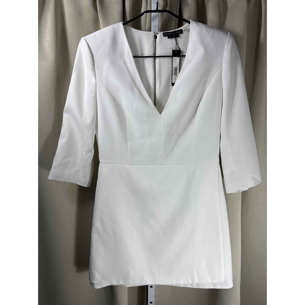 Alice + Olivia Classics Off White V-Neck Wrap Skirt Mini Dress 12 Bride Wedding